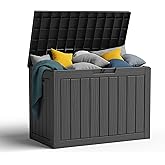 PatioZen 45 Gallon Resin Deck Box, Lockable Patio Outdoor Storage Box for Furniture, Garden Tools and Tools Storage, Waterproof Outside Storage Boxes - Black