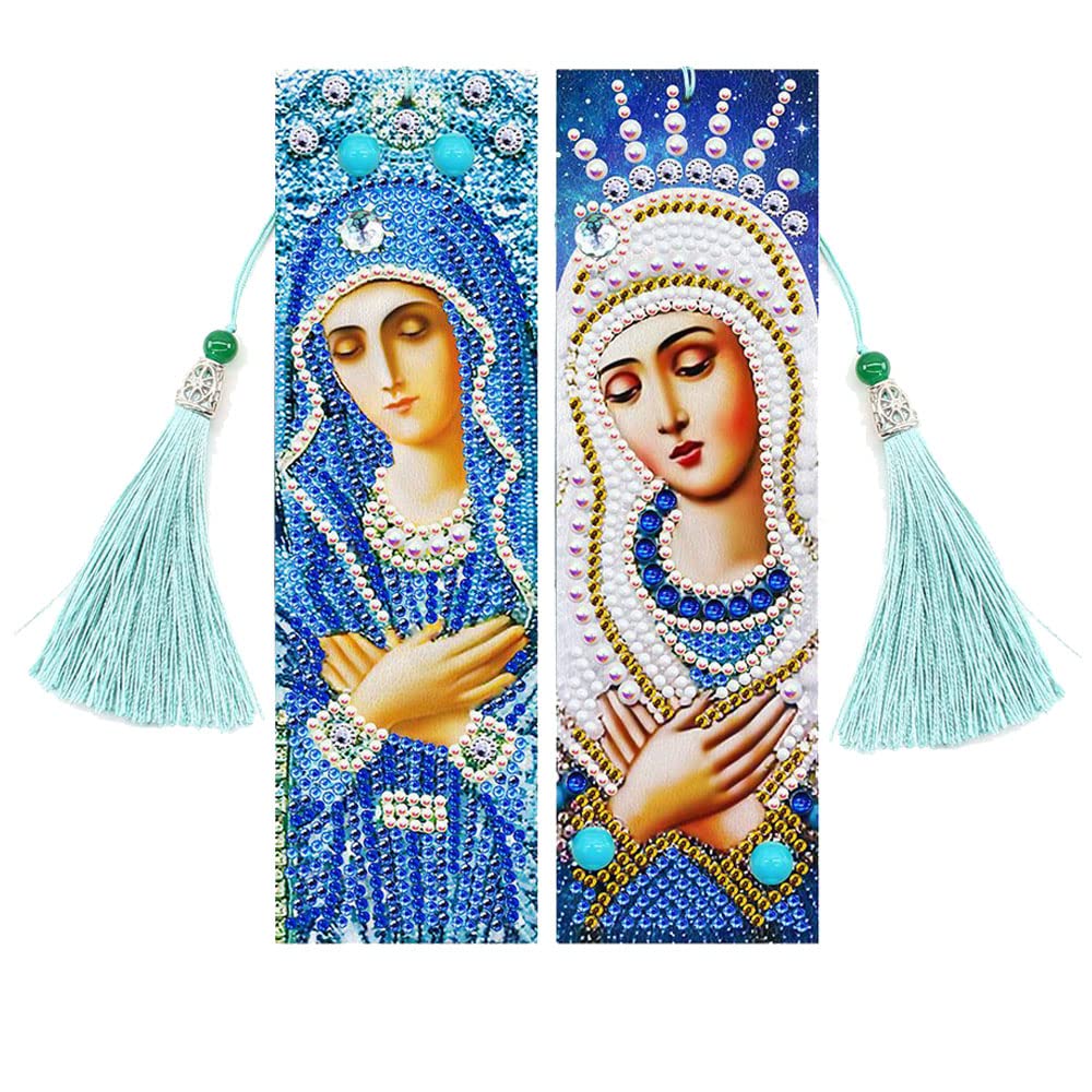2-Piece DIY Diamond Painting Bookmark Set, Leather Embroidery with Tassels, for Students & Adults, Beginner-Friendly, Home & Office