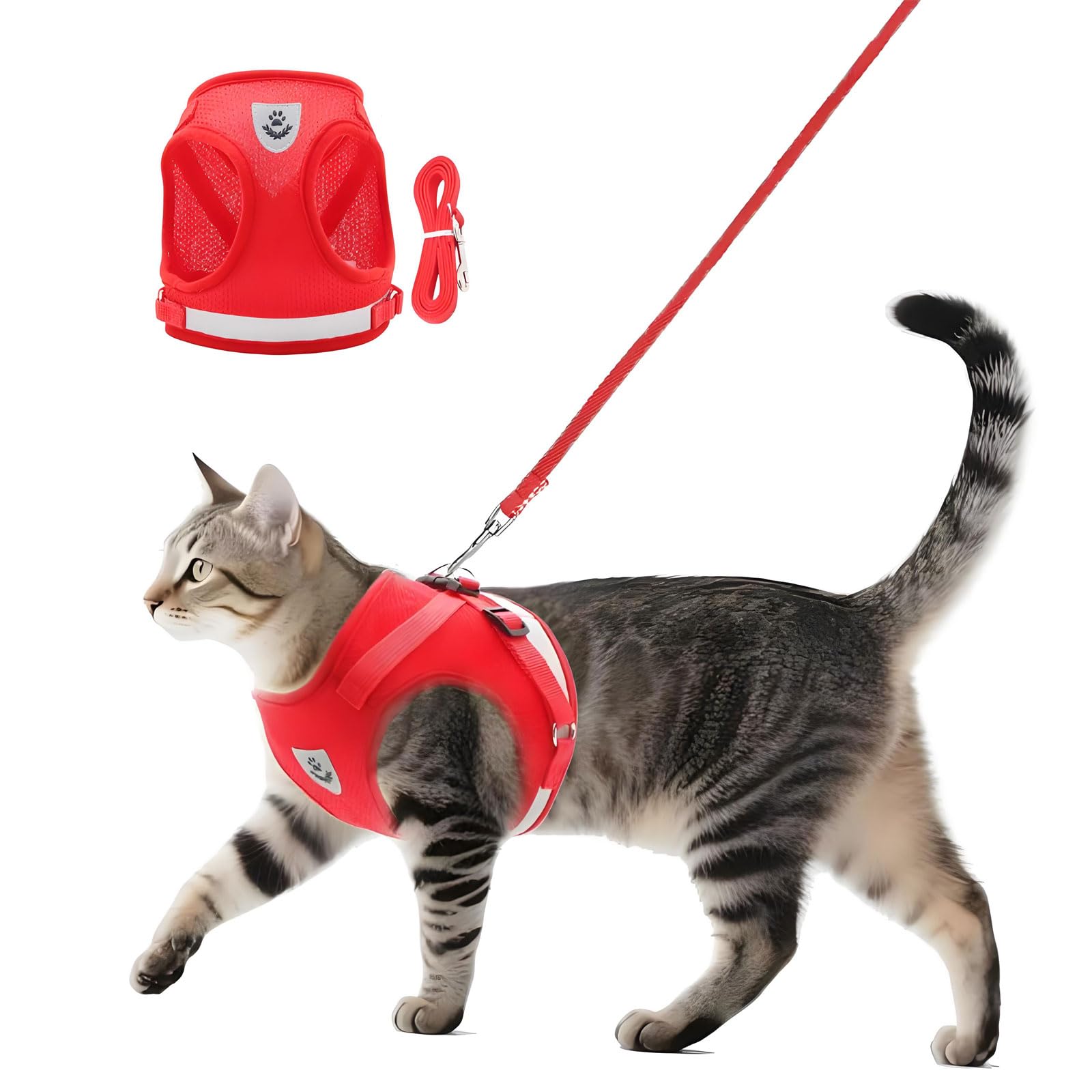 Anlitent Soft Mesh No Pull Cat Harness and Lead Set for Walking, Escape Proof Kitten Vest Harnesses for Small Dogs/Cats/Animals Rabbit, Cool Cat Dog Collar with Leash (Red, X-Small)