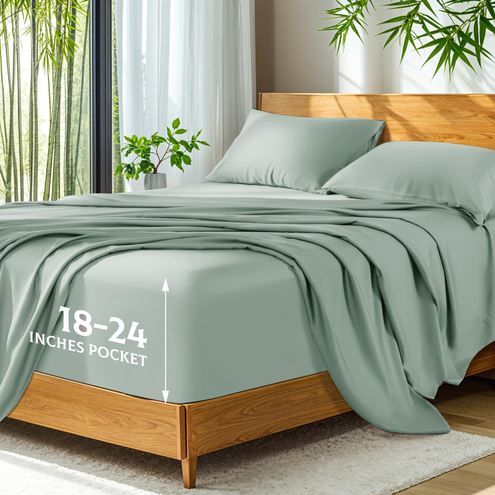 Photo 1 of SONORO KATE 100% Viscose Derived from Bamboo_, Extra Deep Pocket up to 18"-24",Ultra Soft & Cooling Sheets for Hot Sleepers, Hotel Luxury Silky Bed Sheets (Sea Glass,Queen)