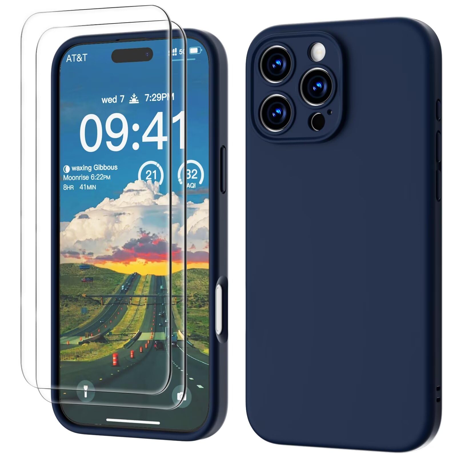 GOODVISH 3 IN 1 for iPhone 16 Pro Case 6.3 inch, Upgraded Camera Protection, 2X HD Screen Protector, Liquid Silicone Anti-Scratch Shockproof Gel Rubber Anti-Fingerprint Phone Case Cover, Navy Blue