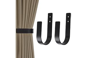 Groleca 2 Pack Modern Holdbacks Wall Mount Solid Aluminum U Shaped Curtain Wall Hooks Pull Backs Holders Tie Backs (2, Black)