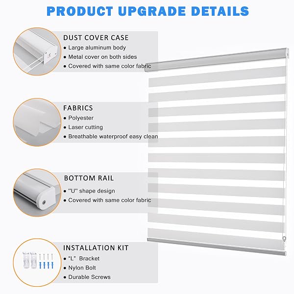 JIANGPIN TEXTILE ZEBRA BLINDS FOR WINDOWS DUAL LAYER LIGHT FILTERING PRIVACY FREE-STOP SHEER SHADES LIGHT CONTROL FOR INDOOR WINDOWS ZEBRA SHADES FOR LIVING ROOM(48″ W X 72″ H, WHITE)