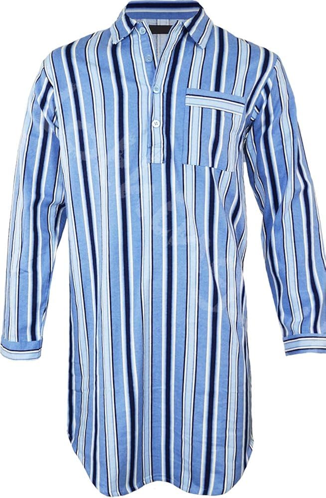 Mens Night Shirt Traditional Striped Nightshirt Brushed Flannel Warm