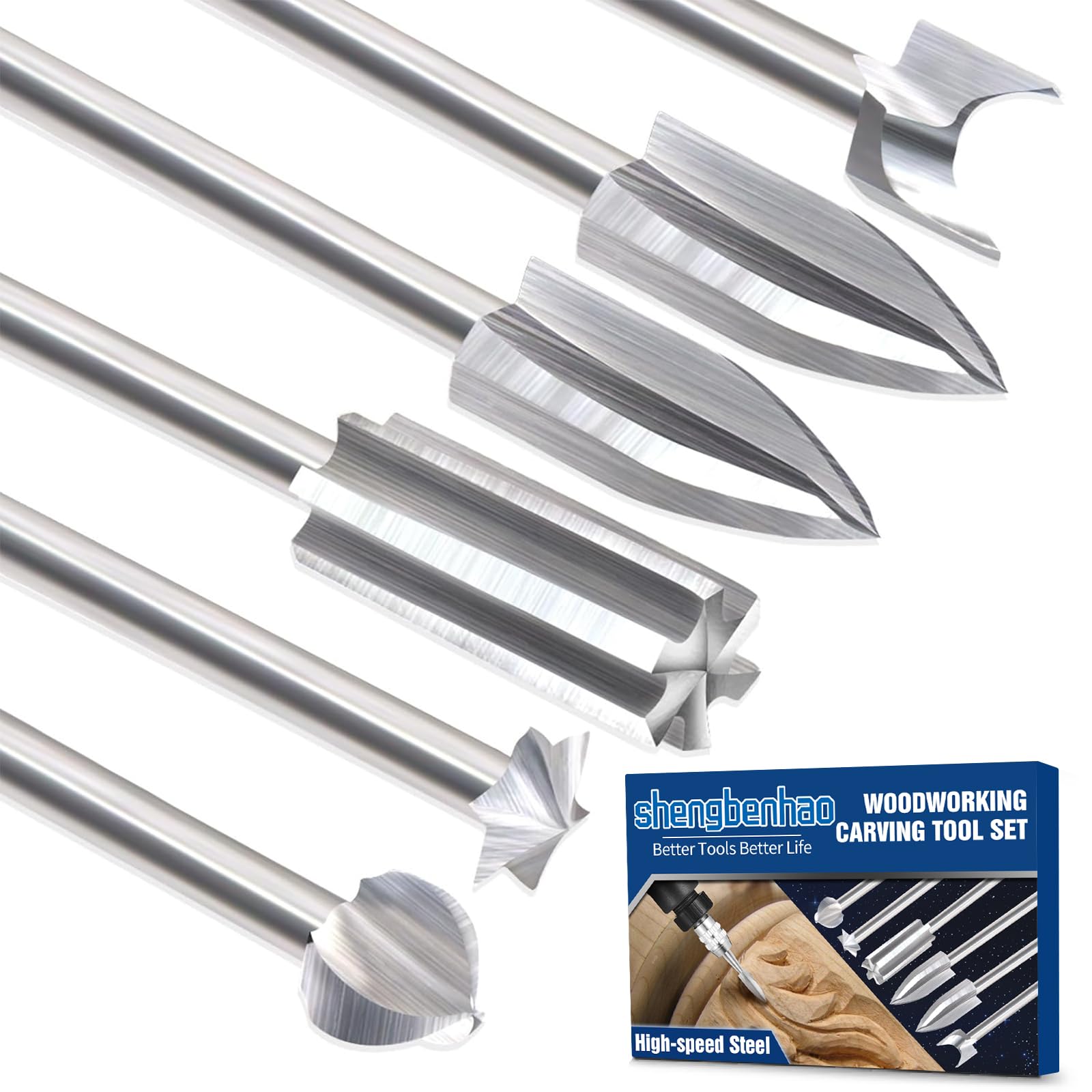 shengbenhao Wood Carving Tools Kit Compatible with Dremel Rotary Tool, 6Pcs Different Woodworking Tool Accessories with 1/8 inch Shank For DIY Crafts Wood Carving Engraving Drilling Micro Sculpture