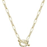 KristLand - 18k Gold Plated Round Toggle Necklace Pendant Chunky Peperclip Choker Adjustable Long Trendy Chain Gift