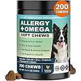 Dog Allergy Chews Omega 3 is Human,Itch Relief Multivitamin Medicine for Dogs Itching Skin Relief and Aller Immune Pet Allergy Dog Anti Itch Chews Coat Licking Supplements Pills Meds Medicine for Dogs