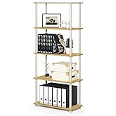 Furinno TURN-N-TUBE Storage Shelves, 5-Tier Book Shelf, Corner Shelf, Toolless Open Shelves, for Organization and Storage, Living Room, Garage, Home Office, Beech