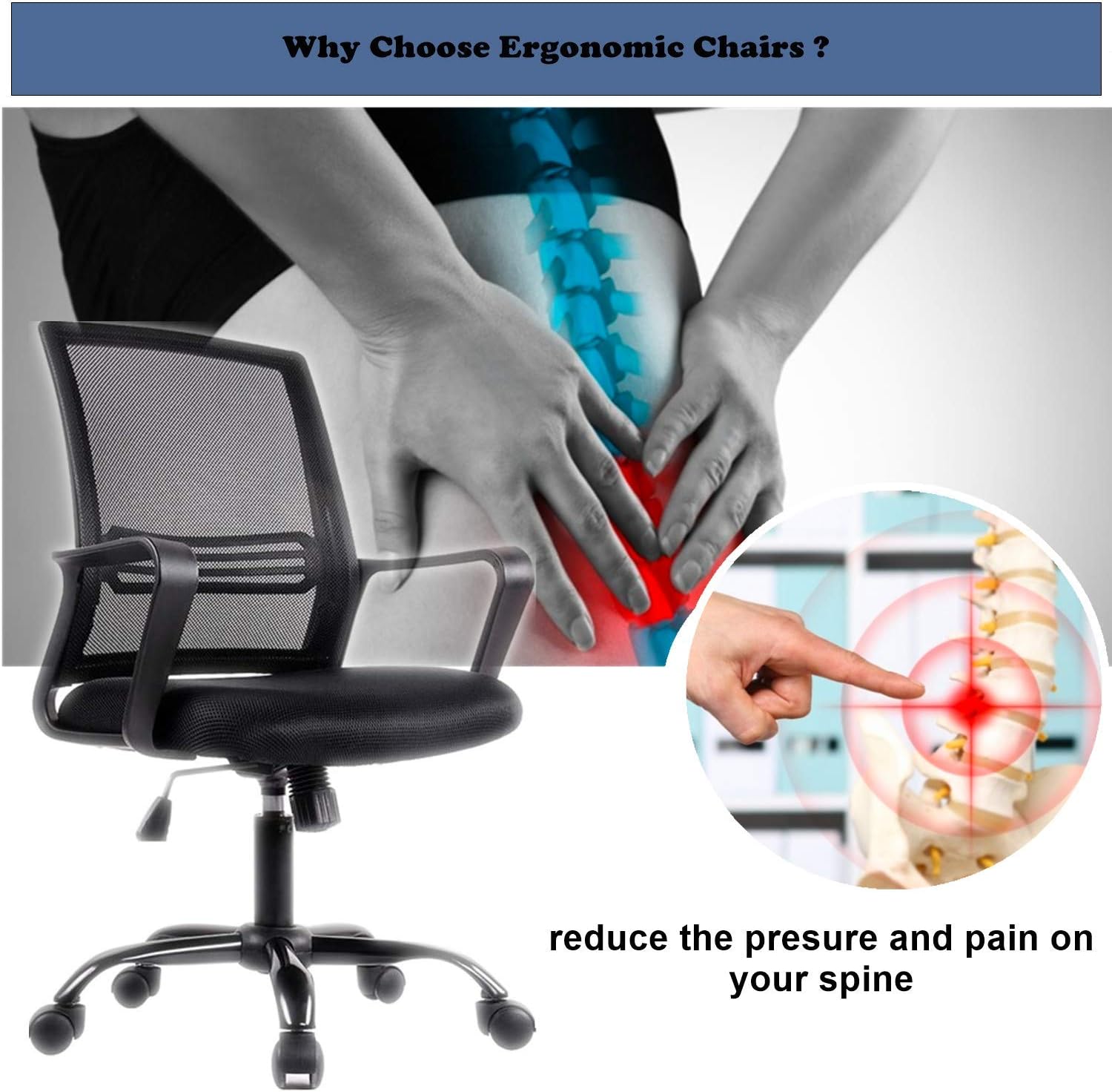 Home Office Computer Desk Chairs, Ergonomic Mesh Task Chair: Kitchen & Dining