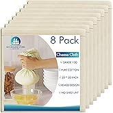 8 PCS Reusable Cheesecloth, Grade 100, 20x20 Inch Hemmed Cheese Cloth for Straining Craft, 100% Cotton Unbleached Cloth Strai