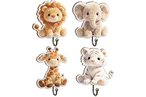 EQIUAG 4Pcs Wooden Woodland Key Rack Holder Hooks for Wall, Woodland Nursery Decor, 4 Hooks for Hanging Clothes Robes Towels 