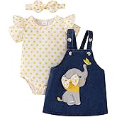ODIMAME Baby Girl Clothes Suspender Skirt Newborn Ruffled Romper + Elephant Jeans Dress + Headband Summer Outfits 0-18 Months