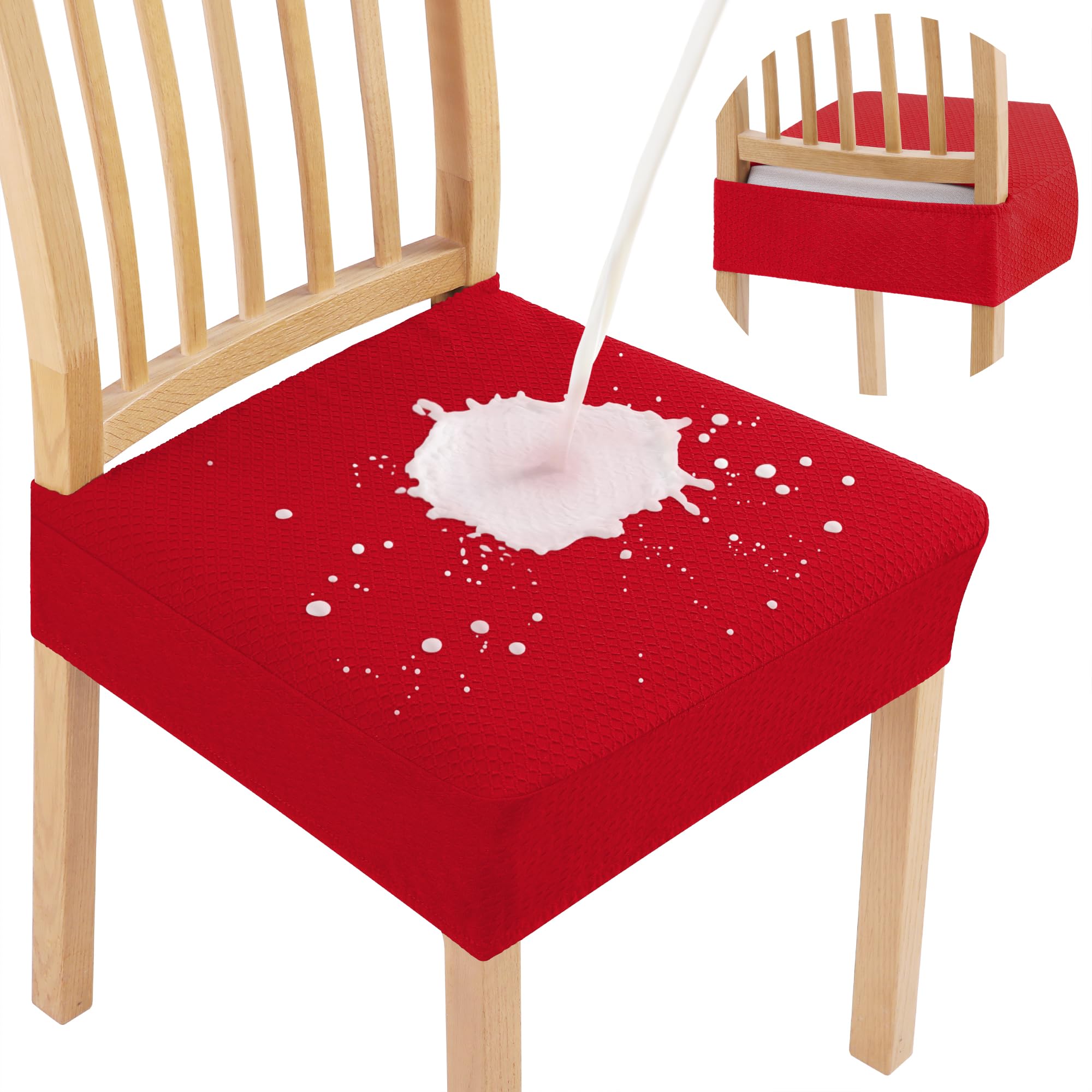 Photo 1 of Smiry Waterproof Seat Covers for Dining Room Chairs Set of 2, Stretch Jacquard Removable Washable Chair Seat Slipcovers Protector, No Rear Covers, Red