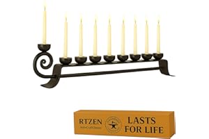 RTZEN Hanukkah Menorah 9 Branch - Large Wrought Iron Menorah Candle Holder - Handmade, Kosher, Fits Various Candle Sizes - Made to Last - Unique Black Menorahs for Chanukah
