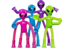 DODOMAGXANADU Pop Tubes Alien Fidget Toys for Kids, 4Pack Fidget Toys Telescopic Suction Cup Toy for Stress and Anxiety Relief, Stocking Stuffers Gift for Kids and Toddlers (4 Pack Alien)
