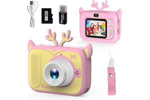 HUUFLYTY Kids Camera Toddler Digital Camera for Ages 3 4 5 6 7 8 9 Years Old Boys Girls, Christmas Birthday Gifts, Kids Digital Camera Toys for Birthday Gifts, Selfie Camera for Childrens (Pink)