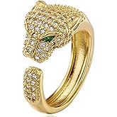 AIKAITUO 14K Gold Leopard Animal Leopard Head Cute Unique Women's Adjustable Set Zirconia Ring Holiday Gift