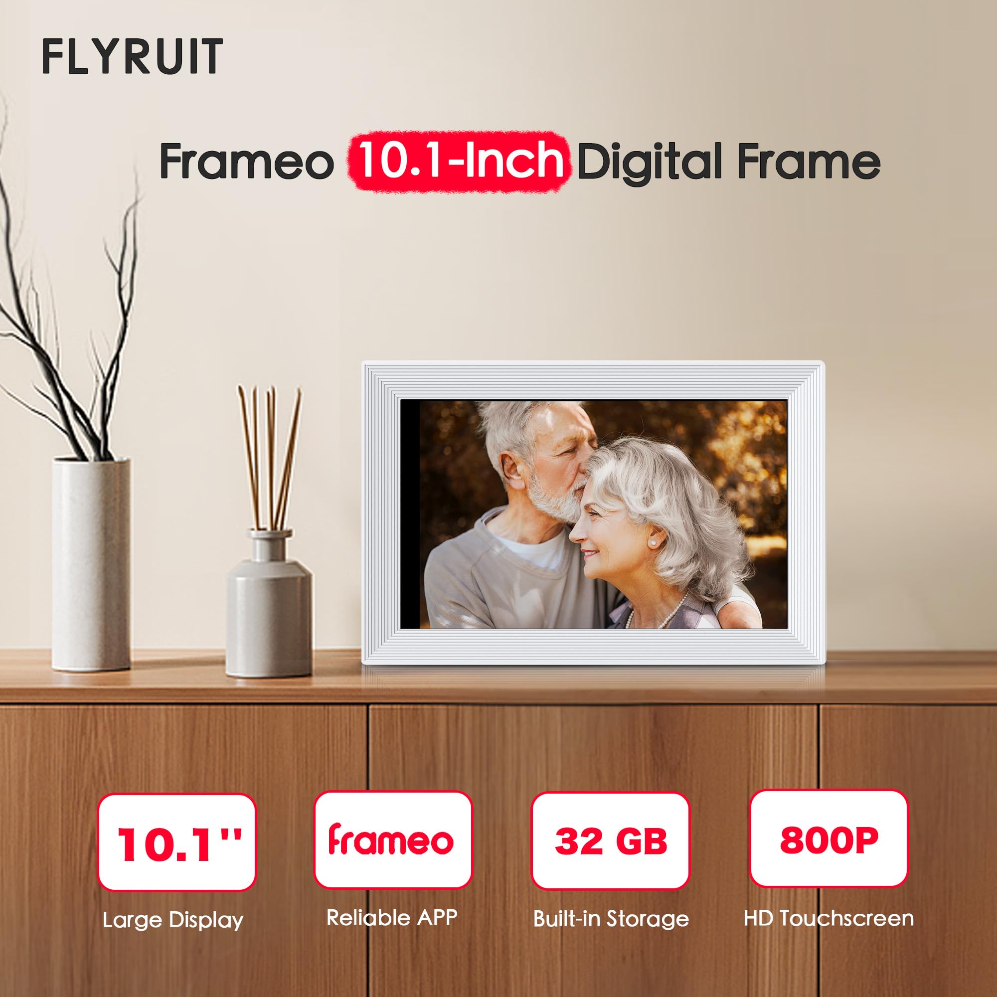Digital Picture Frame, 10.1 inch Frameo Digital Frame WiFi, 1280 * 800 IPS HD Touchscreen, 32GB Storage, Instant Share Pictures Video, Smart Photo Frame Electronic, Gifts for Mom, House Warming