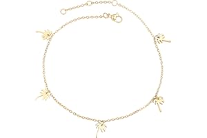 Lauren-Spencer Palm Tree Anklets for Women Silver Gold Plated Beach Ankle Bracelets Palm Tree Charm Anklet Adjustable Boho Summer Foot Jewelry for Women Teen Girls Beach Jewelry