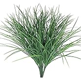 8pcs Artificial Fake Grass Plants Flowers Faux Plastic Wheat Grass Outdoor UV Resistant Greenery Shrubs Plant for Outdoor Planters Wedding Indoor Outside Hanging Home Garden Décor (8, Green)