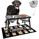 ADENGL Metal Raised Dog Bowl Stand for Large and Medium Dogs, Stronger Elevated Dog Bowls with Sprill Proof Mat, Pet Food & Water Bowls 10" Tall Dogs Feeder (58OZ-Stainless Steel Pet Bowl, Mat-16x24)