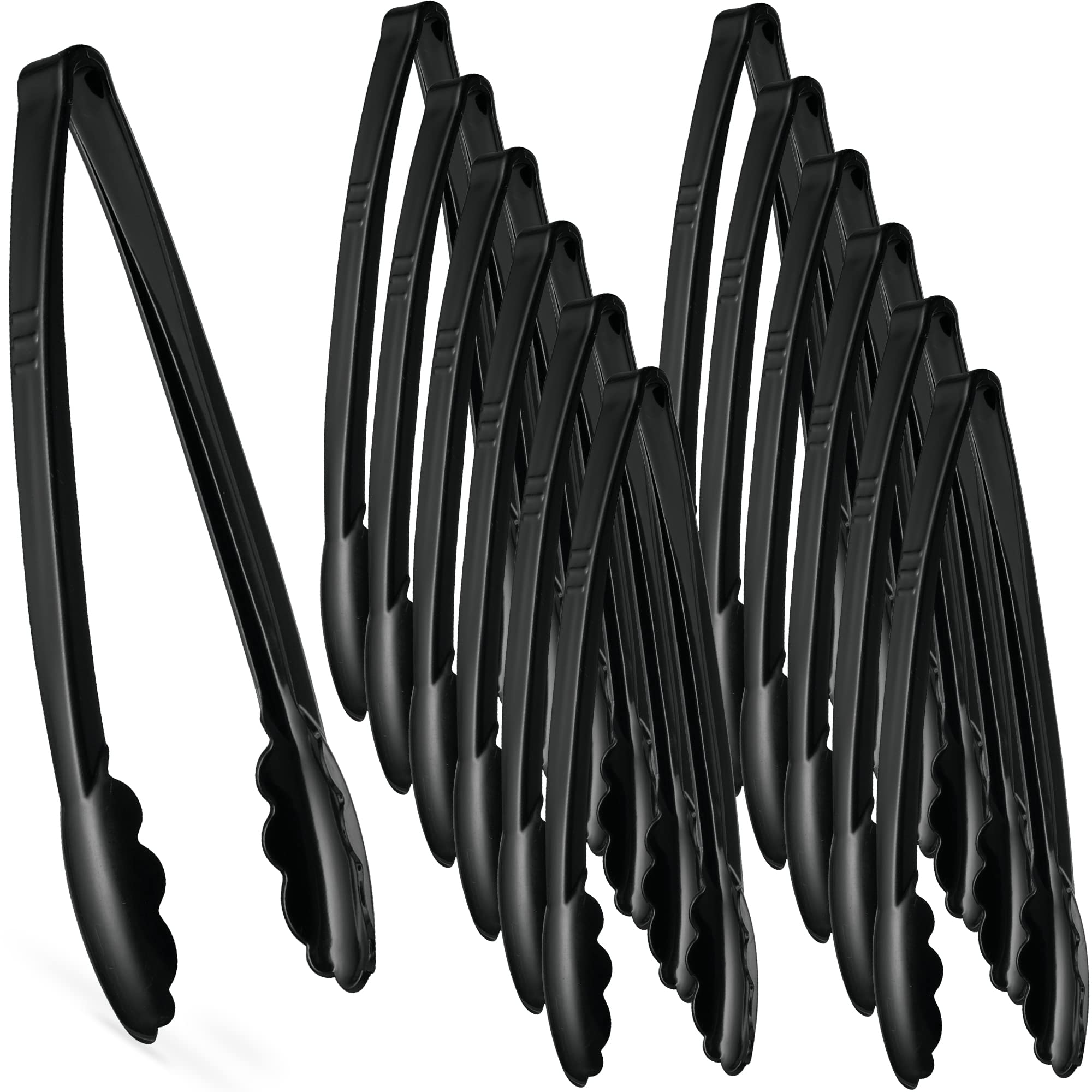 Photo 1 of [Black Tongs 12'' Inches] Plasticpro 12'' Serving Tongs Heavy Duty Reusable Kitchen and BBQ Black Serving Tongs for party's, Caterings, Events, Buffet, Weddings, And every Day use Pack of 12