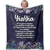 CosxHabitat Purple Blue Yiayia Grandma Blanket, Grandma Gifts from Grandkids, Grandmother Gifts for Birthday Christmas, Yiayia Wildflower Throw Blankets for Bedroom Living Room Home, 50x60 Inches