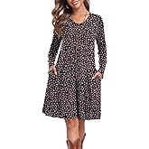 lionstill Women's Casual T Shirt Dresses Fall Long Sleeve Swing Dress with Pockets