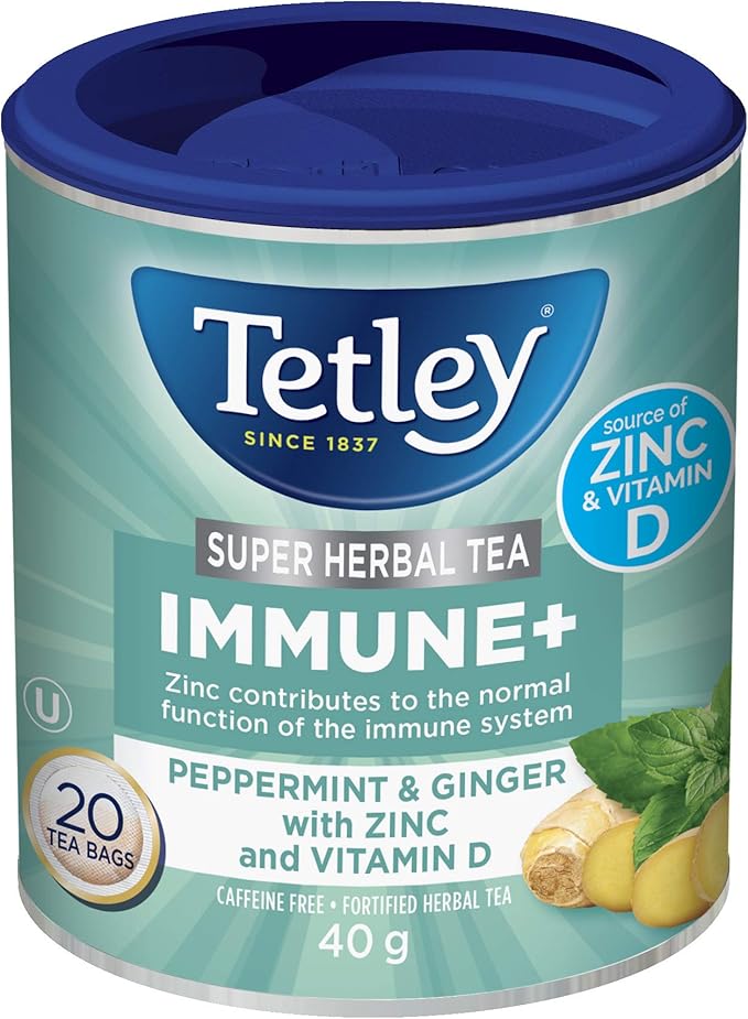 Tetley Super Herbal Tea Immune + Peppermint & Ginger with Zinc and