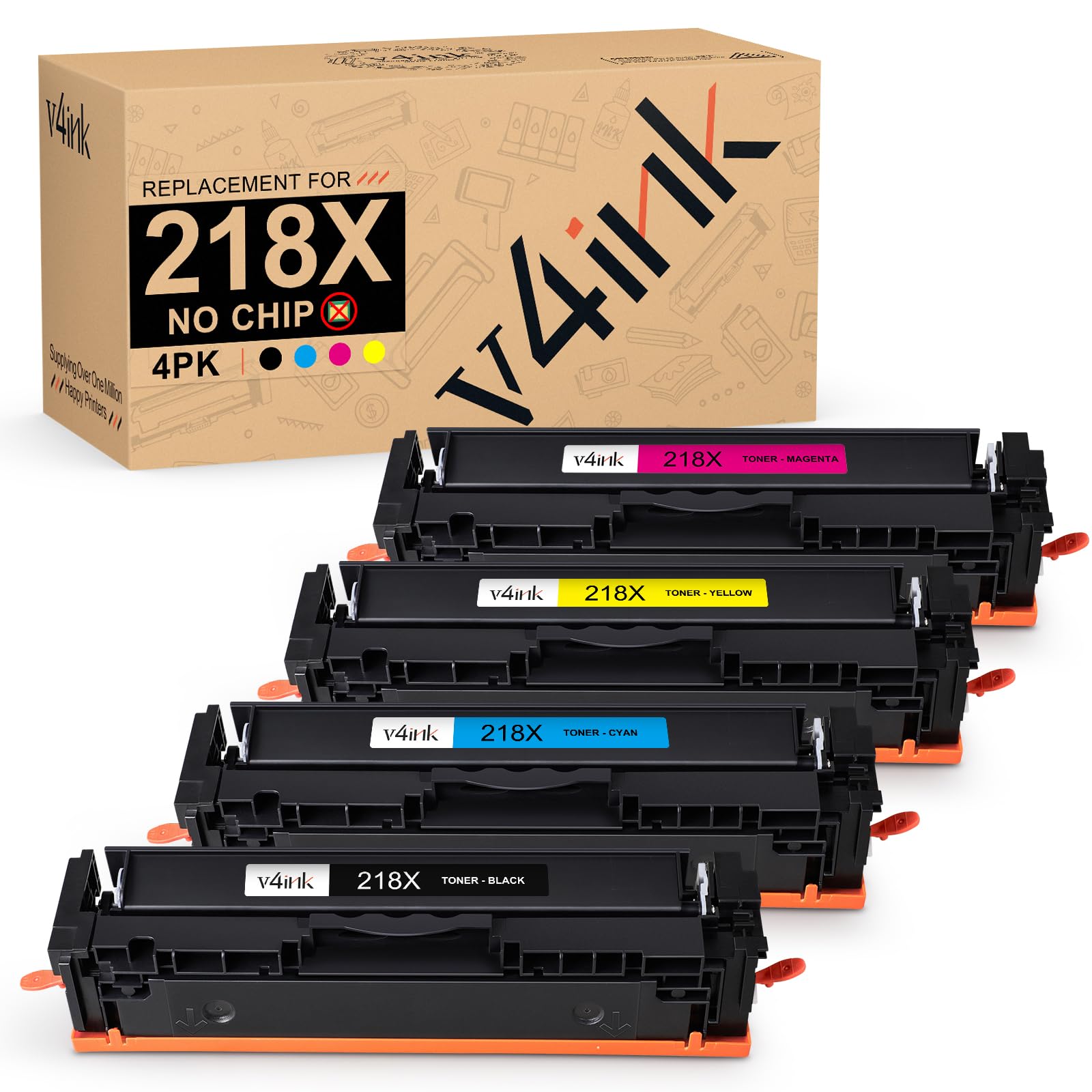 Photo 1 of v4ink 218X Toner Cartridges 4 Pack (No Chip) Compatible Replacement for HP 218X 218A High-Yield W2180X W2181X W2182X W2183X Works with Color Pro 3201 MFP 3301 Series 3301cdw 3301fdw 3301sdw 3201dw