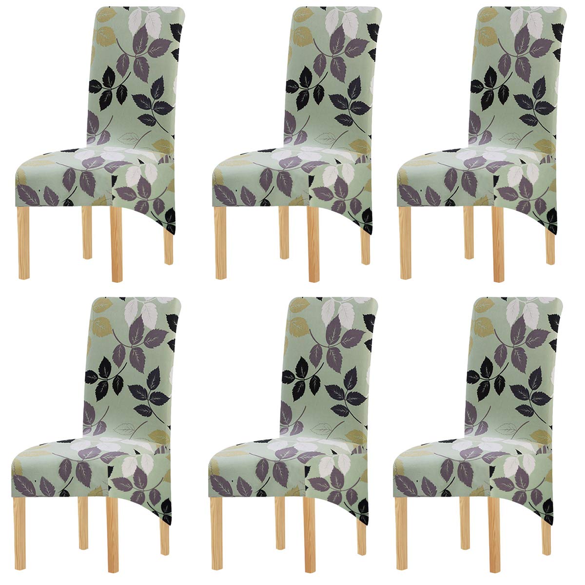 KELUINA Printing Fabric Stretch XL Chair Covers for Dining Chairs, 2/4/6 Pcs Elastic Large Chair Slipcover for Dining Room Wedding Banquet Party Decoration (Green-1,6 Pack)