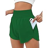 BMJL Women's Athletic Shorts High Waisted Running Short Pocket 2.5" Sporty Shorts Gym Elastic Workout Shorts(M,Deep Green)