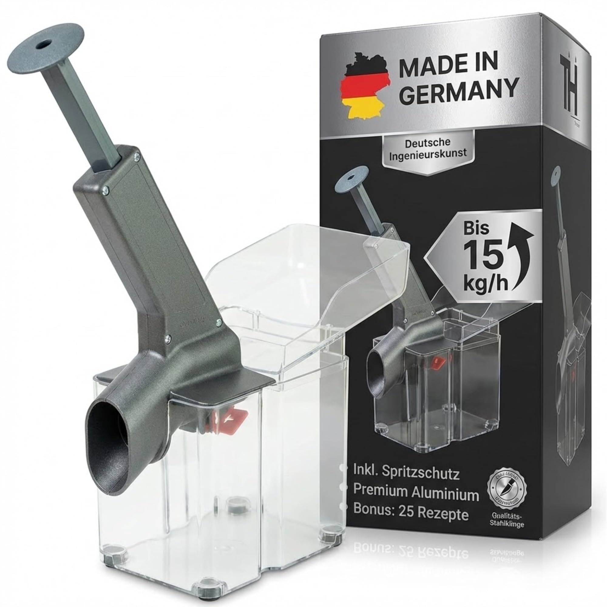 Thiru Premium Kirschentkerner (inkl. Verschleißteil) - hohe Entkernleistung - 100 Tage testen - frische, konservierte, tiefgekühlte Kirschen - mit Spritzschutz - inkl. 25 Rezepte - Made in Germany
