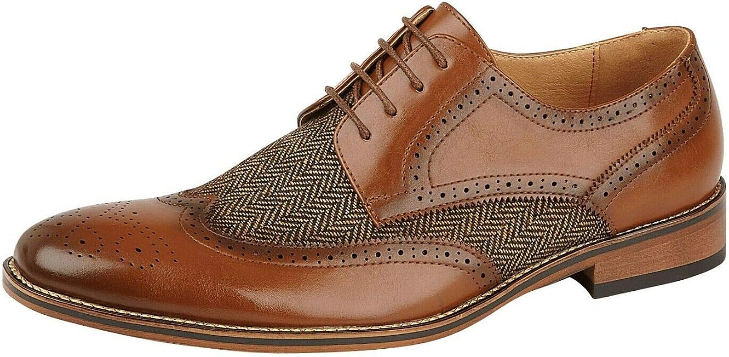 Mens Brogue Shoes Gents Classic Durham Gatsby Tweed Formal