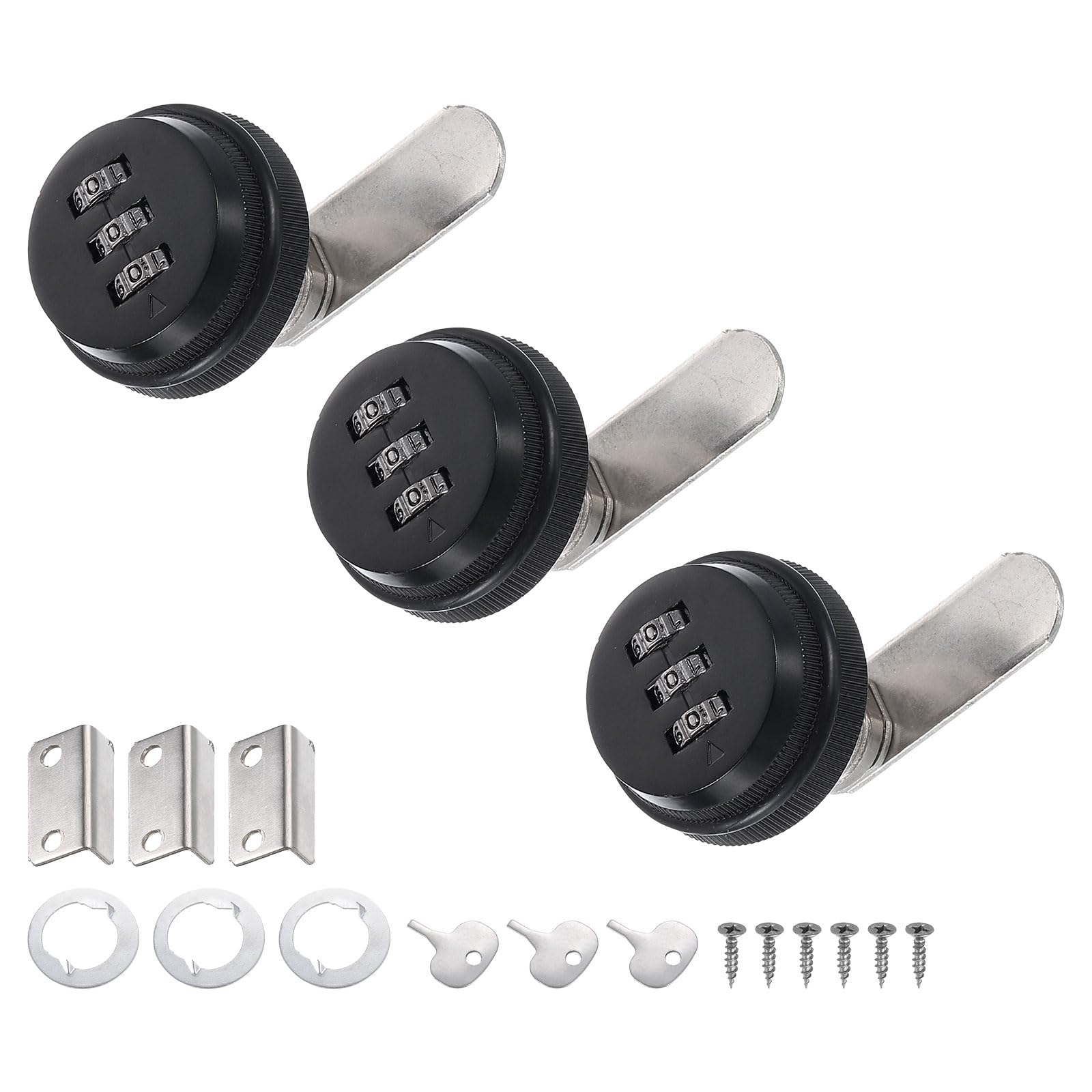 PATIKIL 3/4" Combination Cam Lock, 3 Pcs File Cabinet Locks with Combination Password Coded Cabinet Locks with Cylinder Chrome for 0.2-0.5" Thick Wood Drawer Mailbox Filing Cabinet, Black