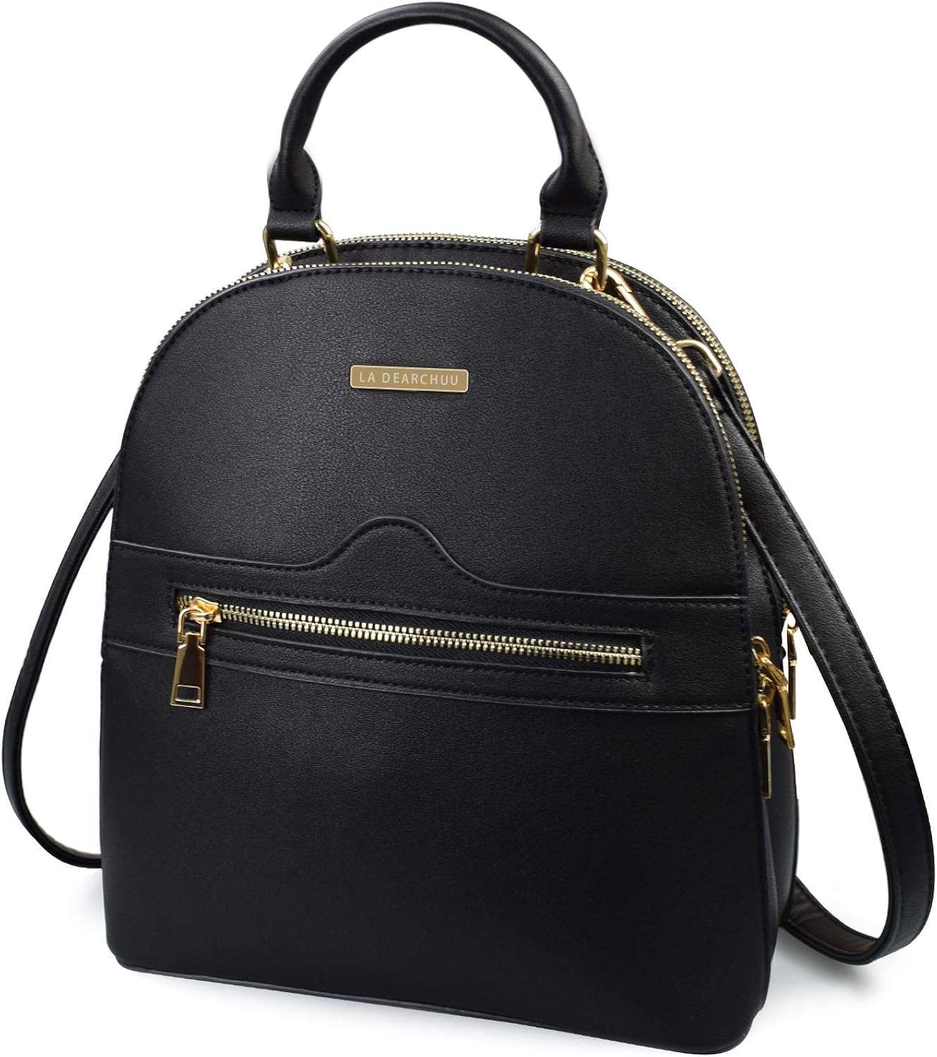 black backpack purse with gold zipper
