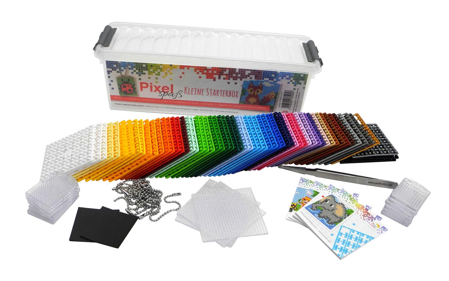 Pracht Creatives Hobby Pixel P60001-27501 Small Starter Box, Craft Set with 60 Pixel Plates, 4 Base Plates, 12 Lockets with Chain and 4 Mini Template Books, Easy Plug-In System, Colourful