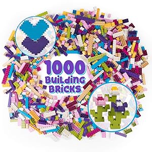 SCS Direct Building Bricks - 1000 Pc Big Bag of Bricks Bulk Pastel Friends-Colored Blocks with 54 Roof Pieces - Tight Fit with All Major Brands