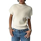 SOLY HUX Women's Short Sleeve Sweater Pullover Mock Neck Ribbed Knit Tops Work Office Outfit