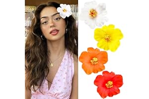 TETIZO 4Pcs Hawaiian Flower Hair Clips for Women,Plumeria Hibiscus Hair Clips Rose Hair Barrettes 3.5 Inch Artificial Flower Clips,Hair Accessories for Vacation Beach Party, Boho Clips for Girls Wedding