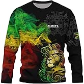 BJQ Men's Jamaica Flag Long Sleeve T-Shirt Jamaican Lion Print Tee Jersey Casual Round Neck Long Sleeve Top Unisex