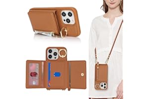 SunYoo for iPhone 14 Pro Case with Card Holder,for iPhone 14 Pro Wallet Case for Women with Strap Crossbody Lanyard Stand Ring,PU Leather Zipper Pocket Phone Cover-Brown