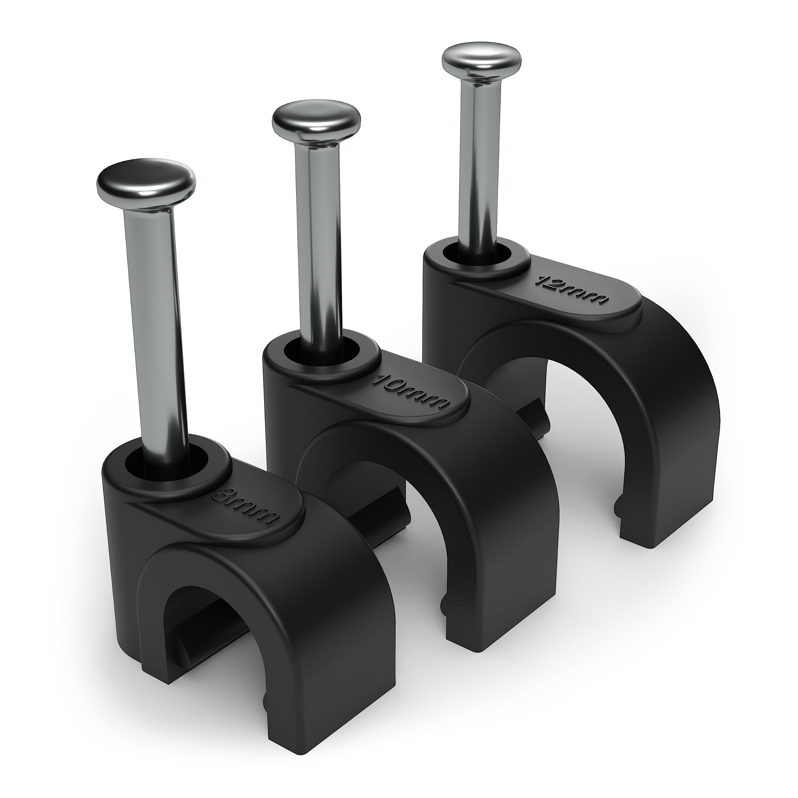 9mm Round Black Cable Clips, Pack of 100 - for Effective Cable Management - Cable Tacks for Electrical/Ethernet Wall Cables, Nail Clips for Telephone TV Wire Clips, Cable Tidy