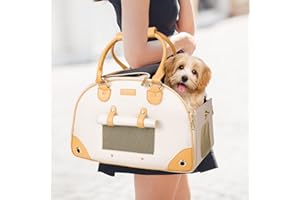 Johomviin Dog Carrier, Cat Carrier, Pet Carrier, Foldable Premium PU Leather Dog Purse, Portable Tote Bag Carrier for Small to Medium Cats and Small Dogs（Creamy White -Small）