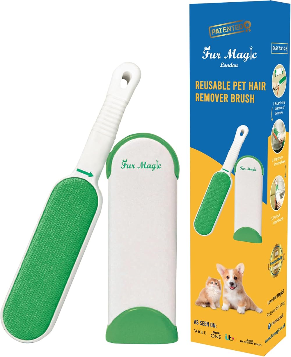 Fur Magic Pet Hair Remover Lint Brush Self-Cleaning Base Green