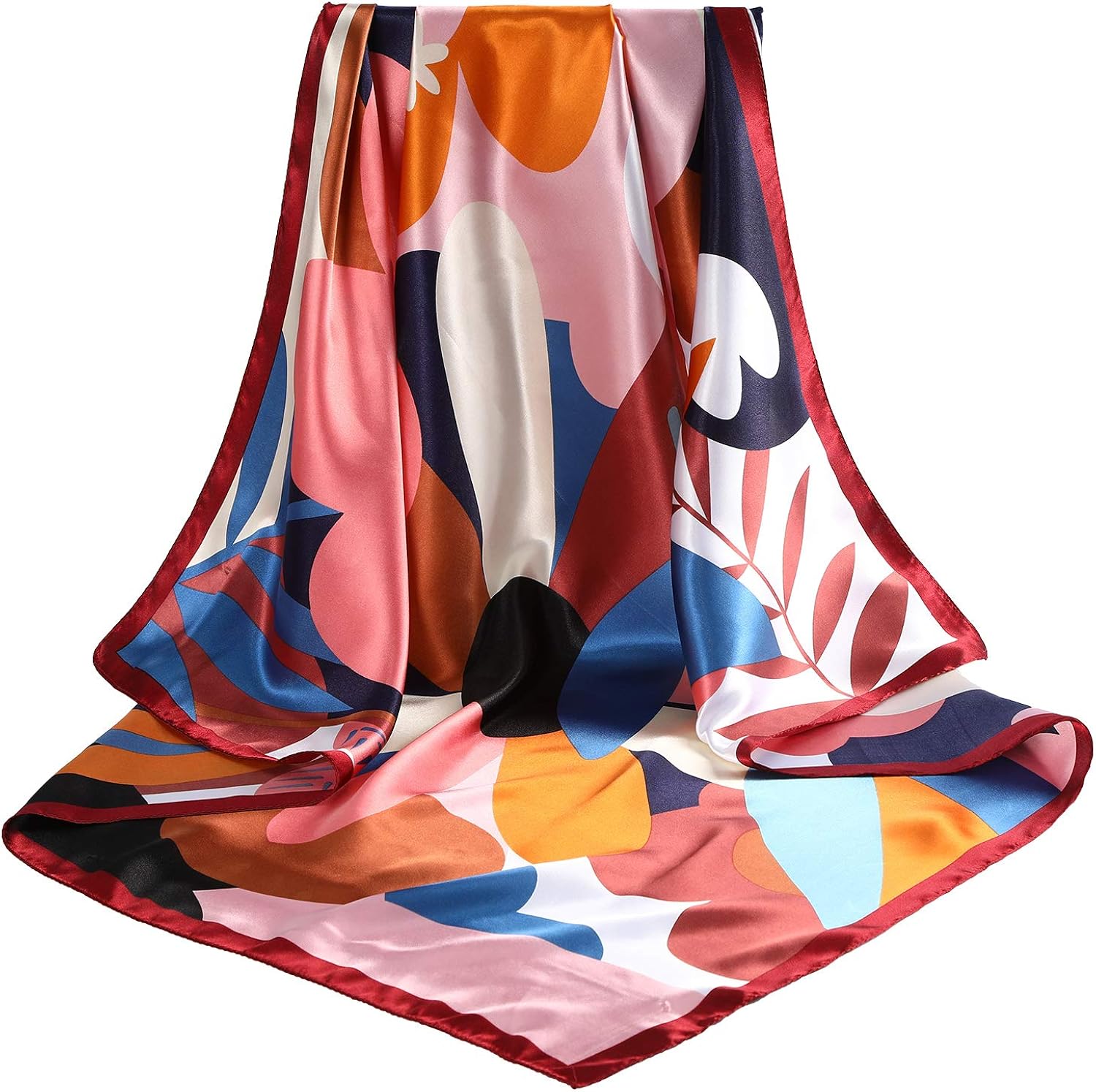 35” Large Satin Square Head Scarf - 2Pcs Silk Like Floral Head Scarves Square Satin Hair Scarf Bandanas for Women (Flower(Red/Yellow)) at  Women’s Clothing store