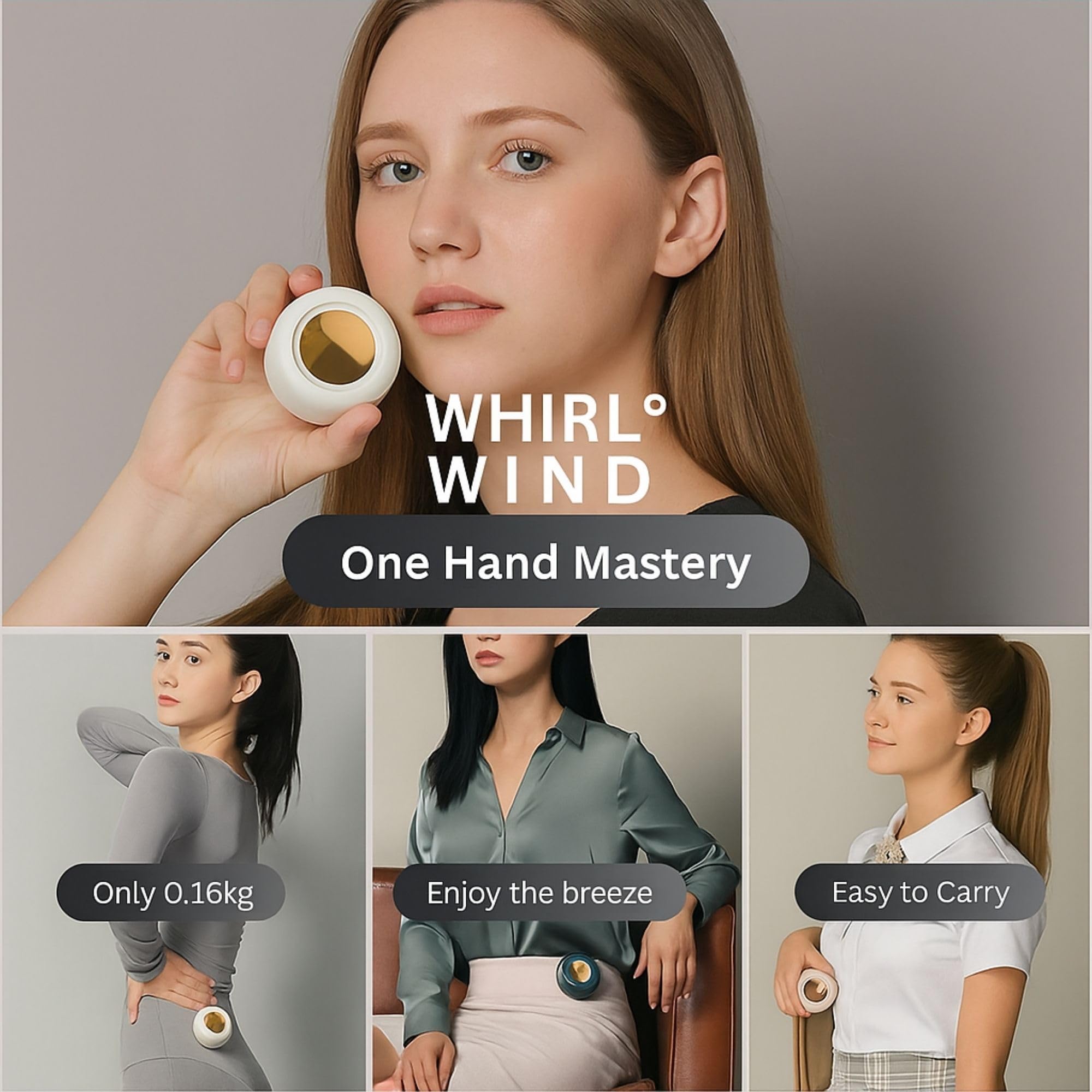 Portable Silent Mini Bladeless Clip-On Fan – Wearable Fan for Shirt Collar & Waist, Small USB-C Rechargeable Fan, Adjustable 3 Speeds, Hands-Free Cooling for Travel, Office, Bed & Outdoors