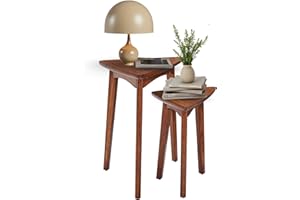 ALATERRE FURNITURE Monterey Nesting End Tables, Set of 2, Mid-Century Modern Triangular Design, Space-Saving Accent Side Tables, Warm Chestnut Finish, 24 in. Width