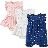 Minicoco 3-pack 100% Cotton Baby Girl Rompers, 0-24 months Ruffle Sleeve Toddler Romper Summer Clothes Set