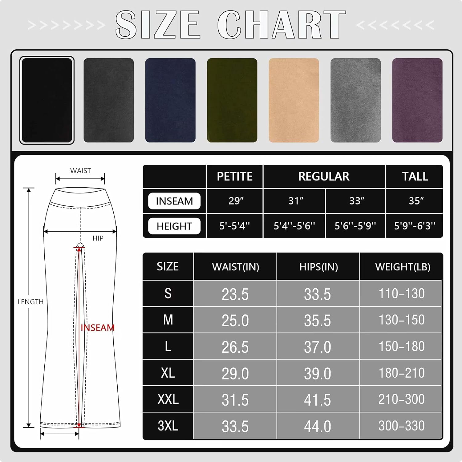 Houmous S-XXXL 29''31''33''35'' Inseam Women's Cotton Bootcut Pants Inner Pocket: Clothing